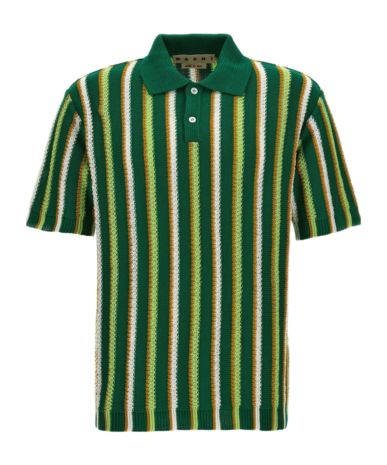 Marni Striped Crocheted Polo Shirt In Green