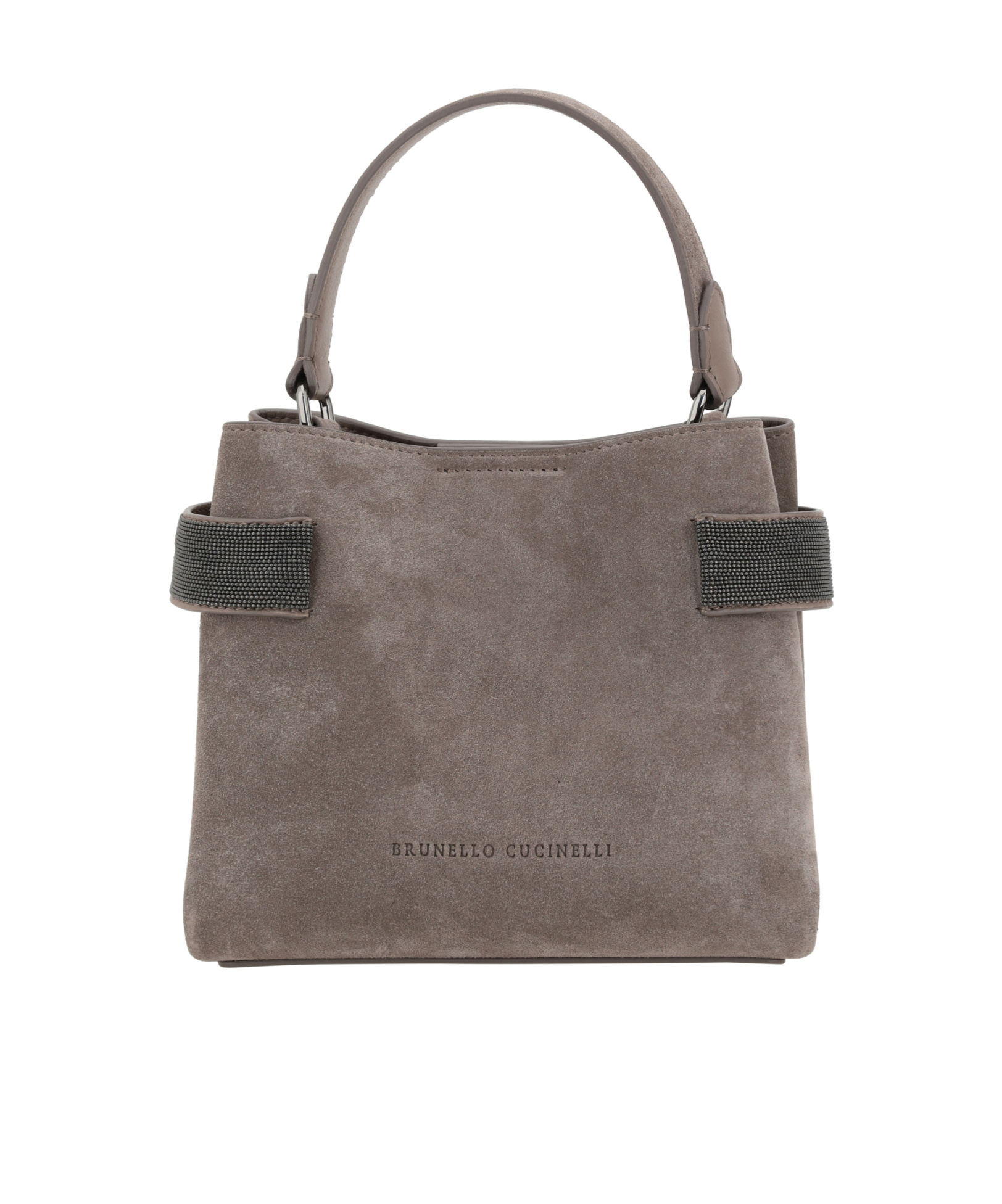 Brunello Cucinelli Mini Monili-embellished Suede Tote Bag In Gray