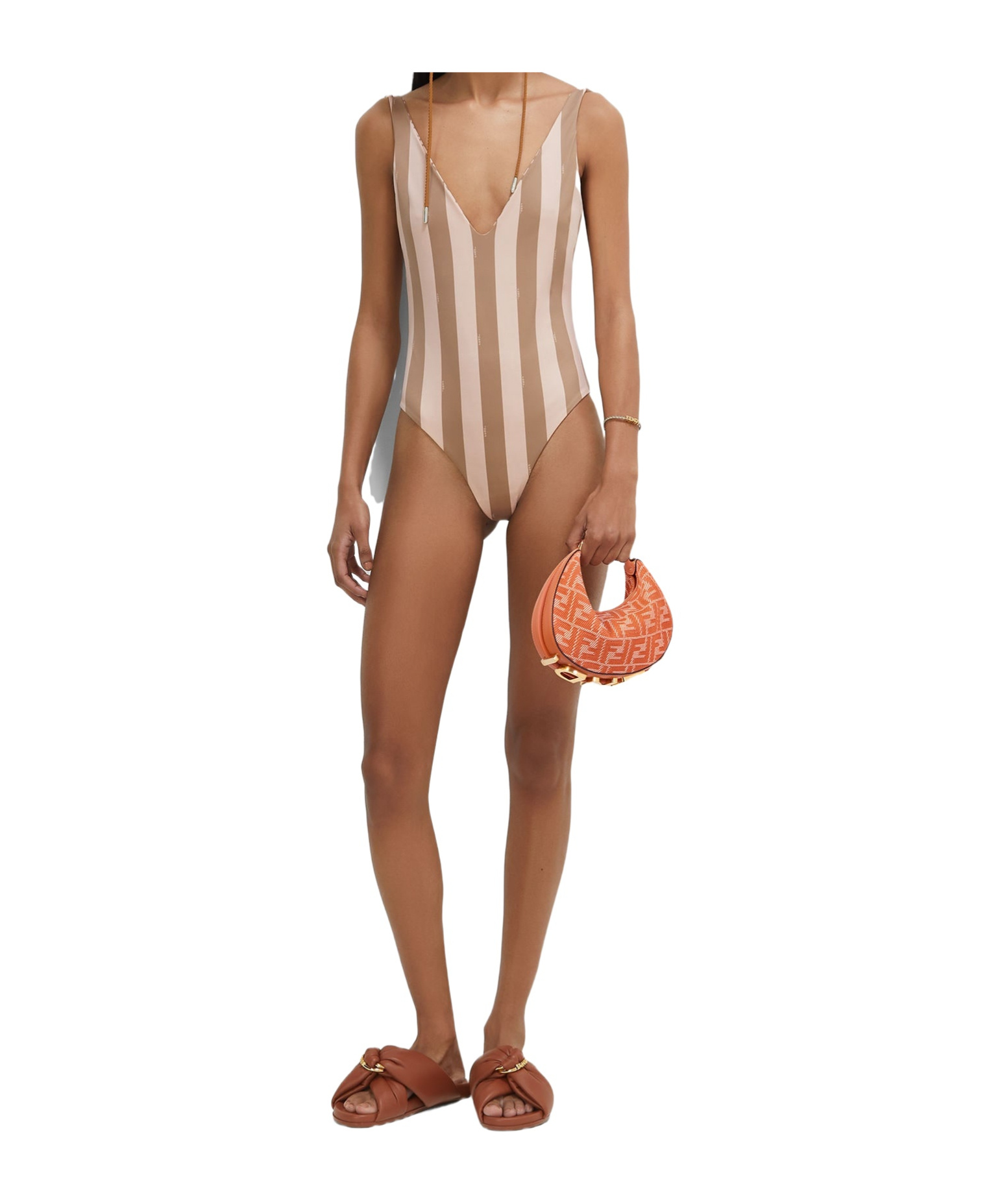 Fendi Reversible Lycra Swimsuit In Nude