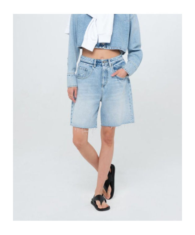Icon Denim Grey Jeans With Wide Leg And Logo Patch On The Rear In Denim Woamn In Blue
