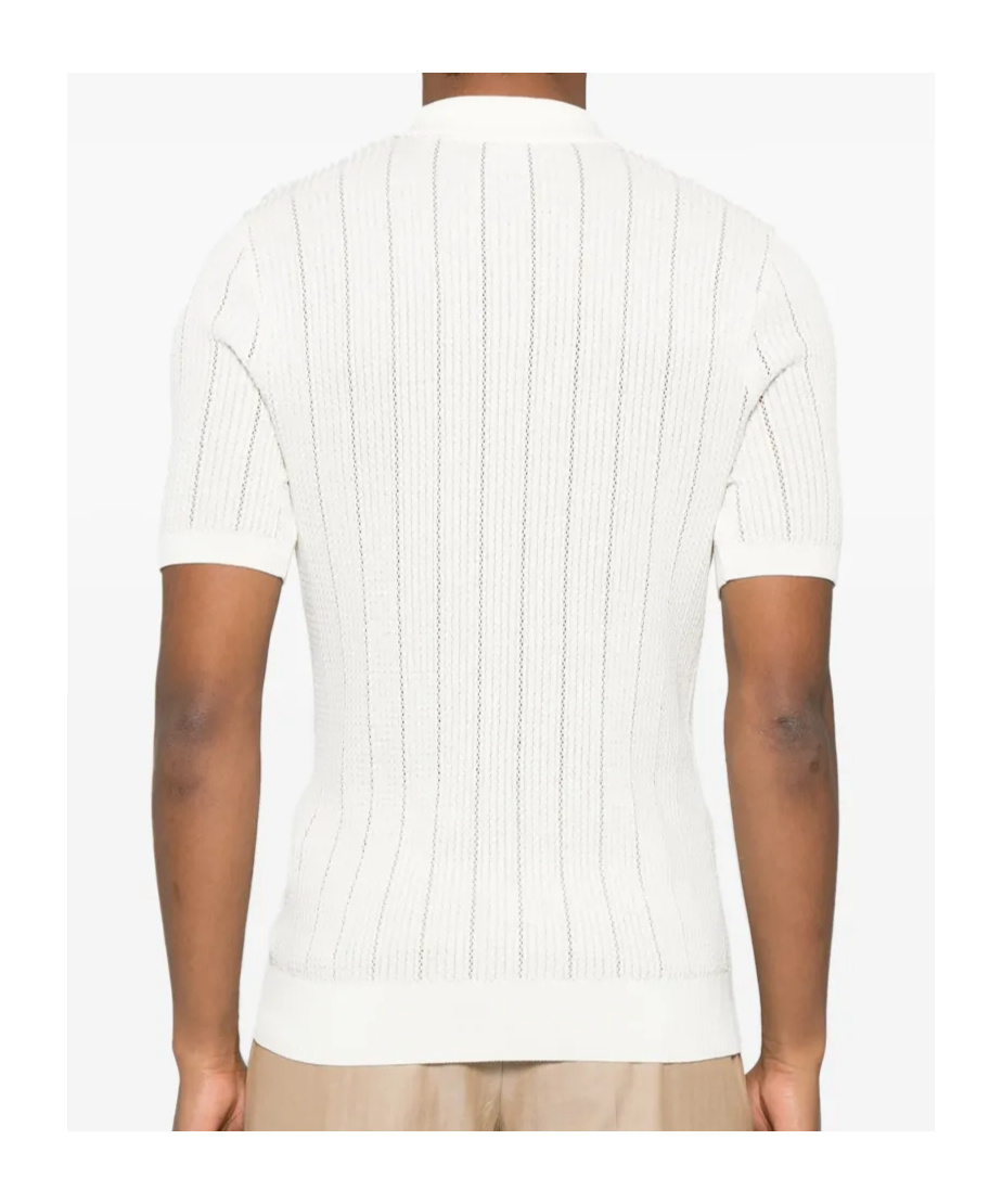 Eleventy Open-knit Polo Shirt In White
