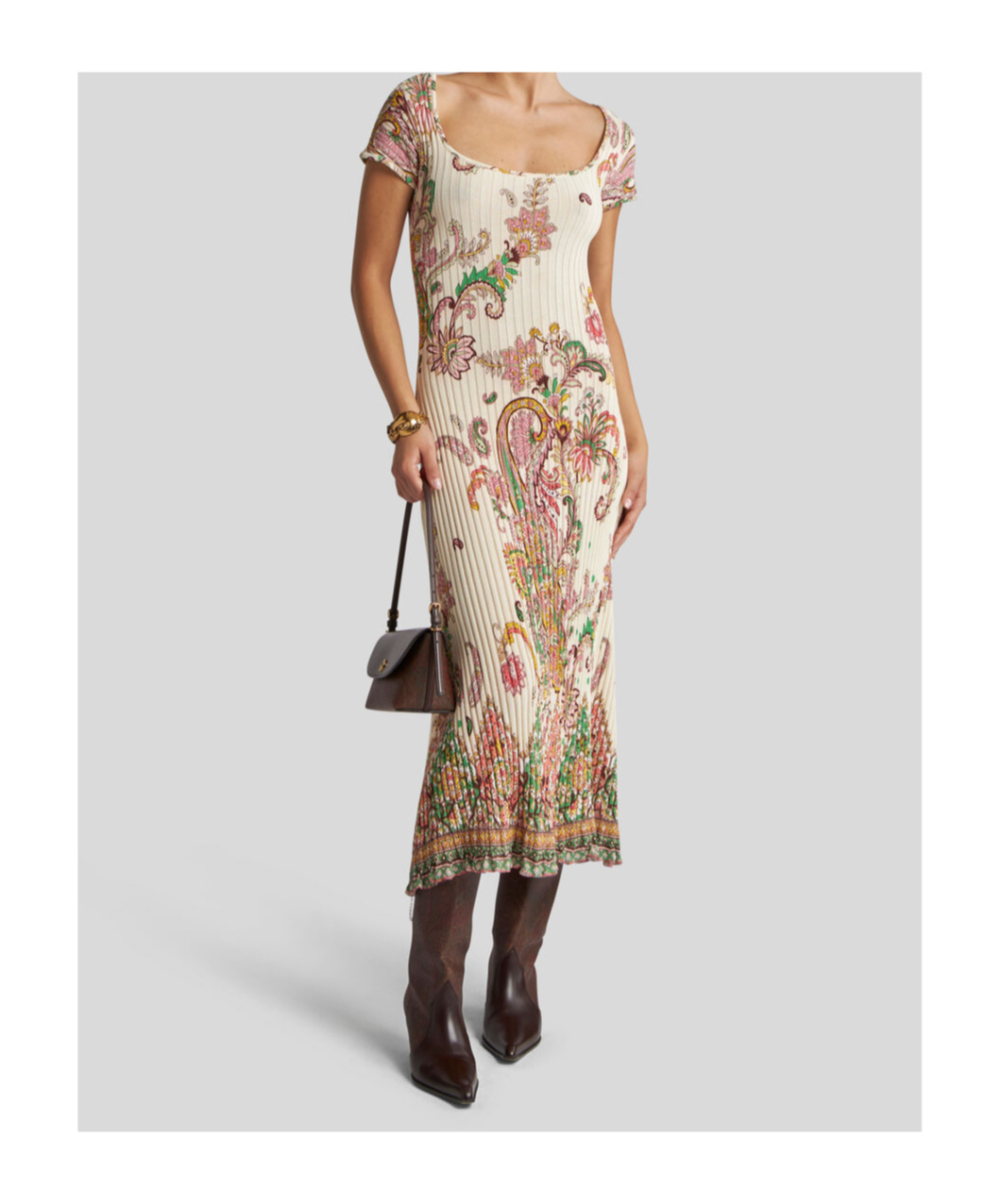 Etro Ribbed Dress With Floral Motif In Multicolor