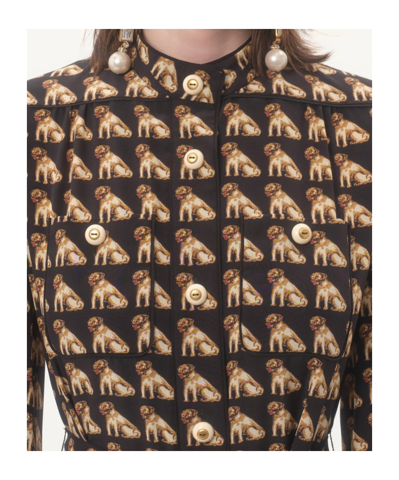 Valentino Dog-print Belted Midi Dress In Brown