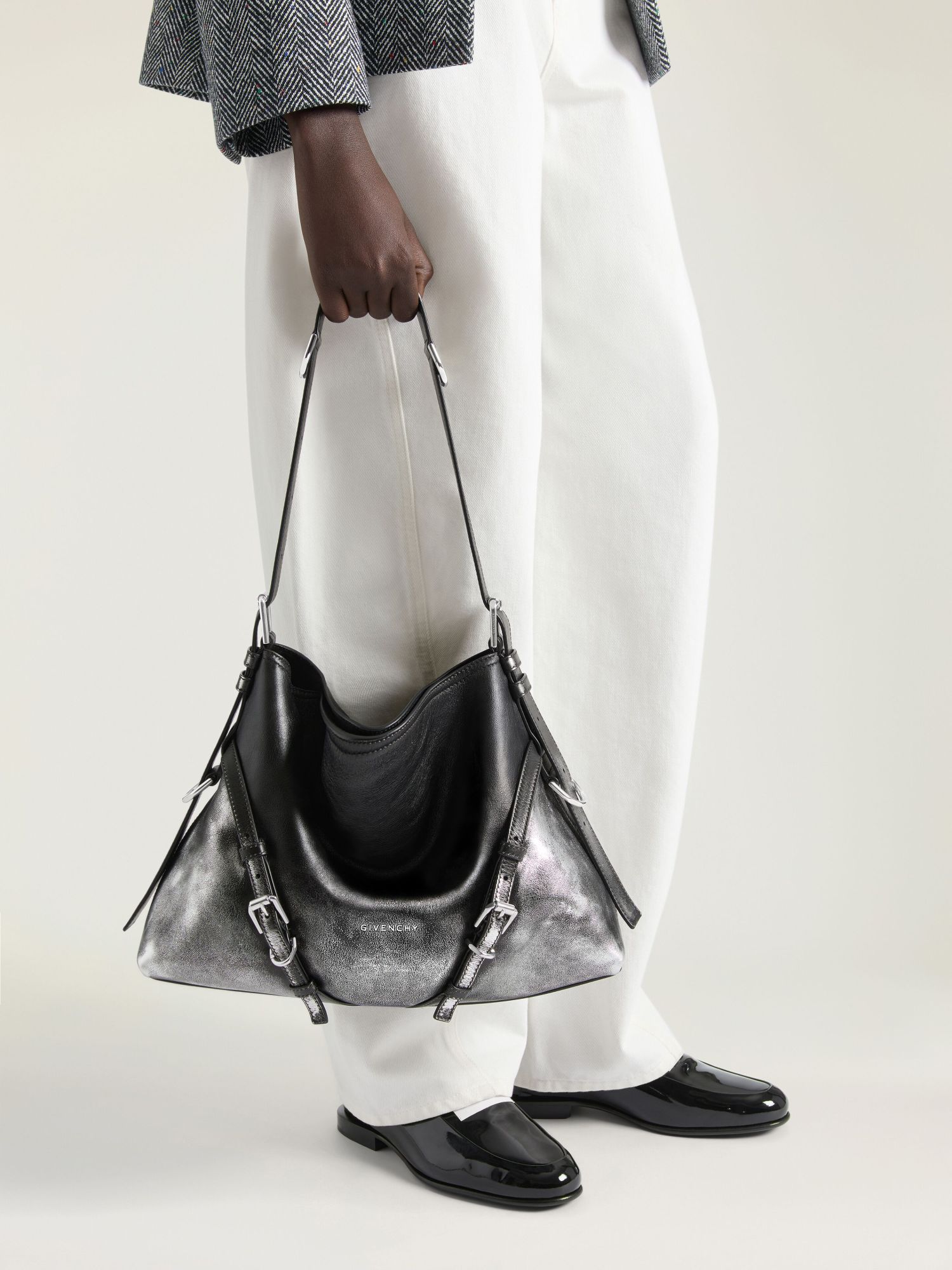 Givenchy Medium Voyou Bag In Gradient Laminated Leather In Black