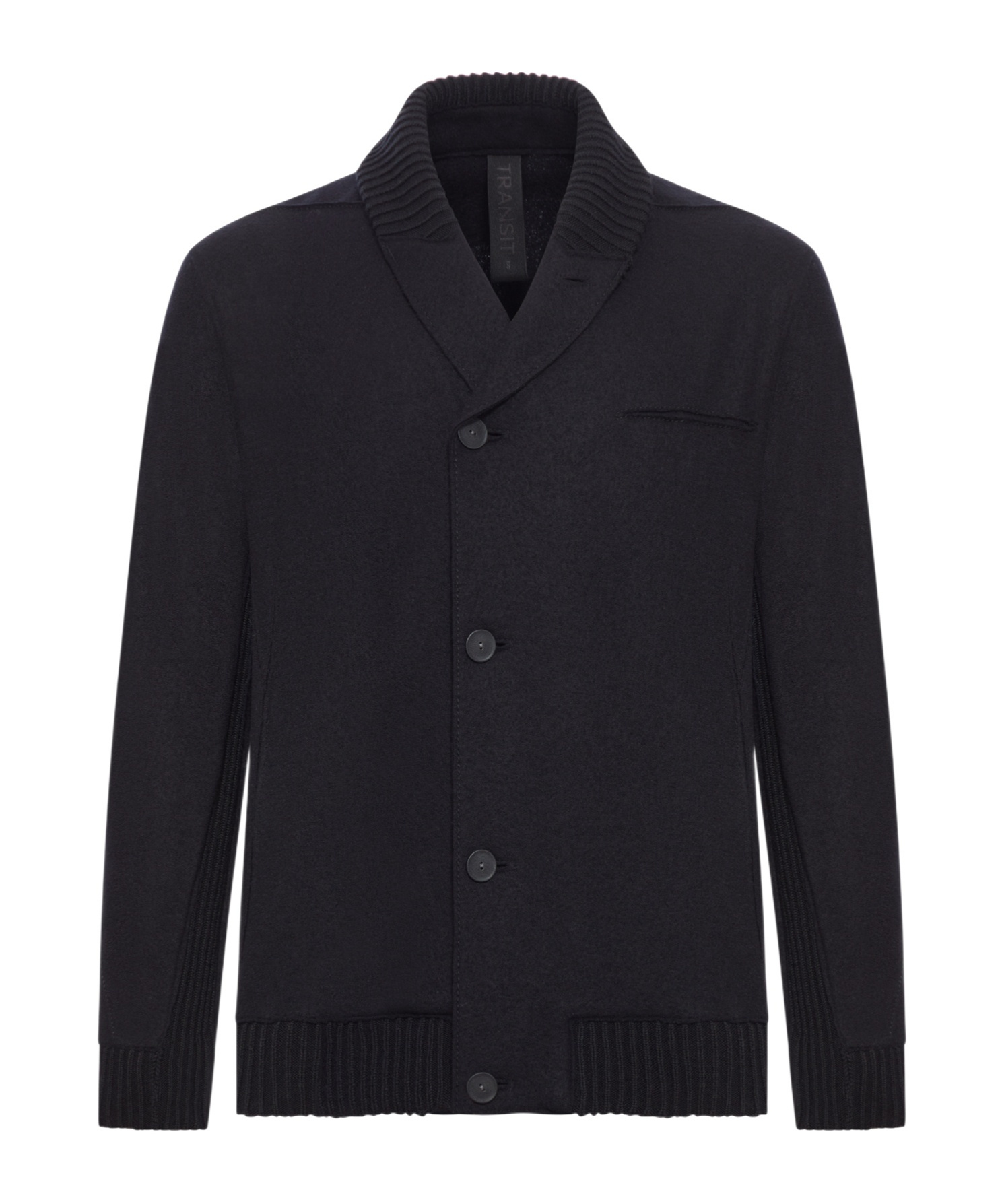 Transit Regular Fit Jacket In Raw Cut Virgin Boiled Wool In Blue