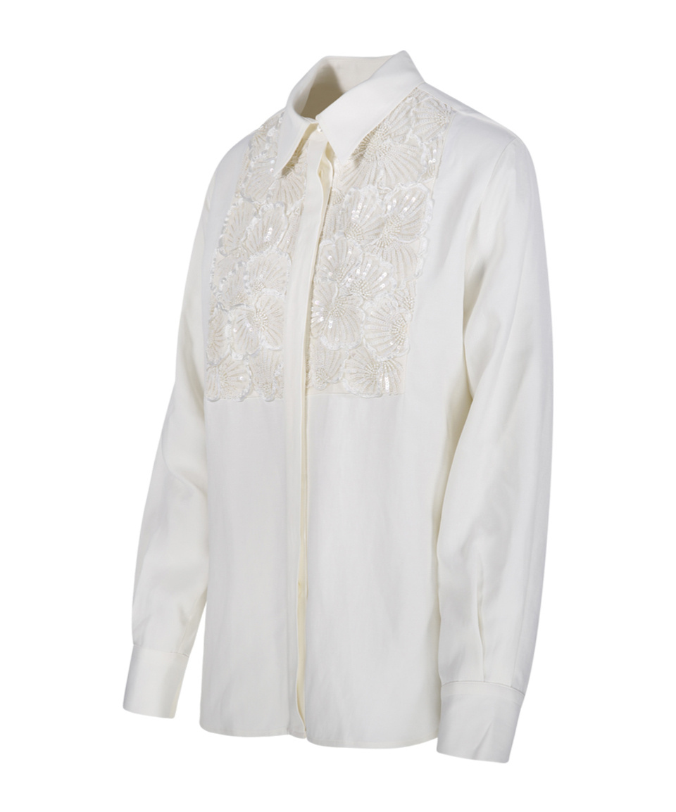 P.a.r.o.s.h Parosh Floral Embroidered White Shirt With Sequins In White