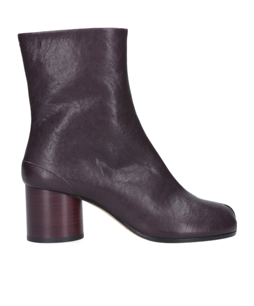 Maison Margiela Stylish Leather Ankle Boots With Chunky Heel In Burgundy