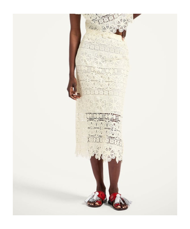 La Doublej Lacey Pencil Skirt In White