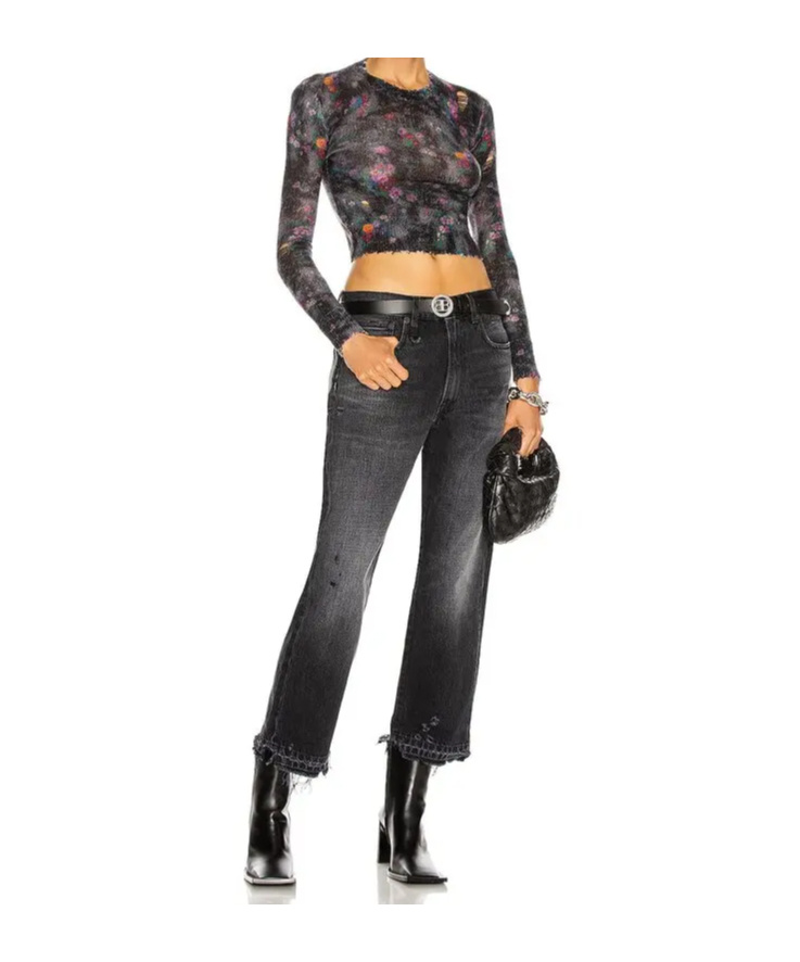 R13 Cuffed Boyfriend Jeans In Black