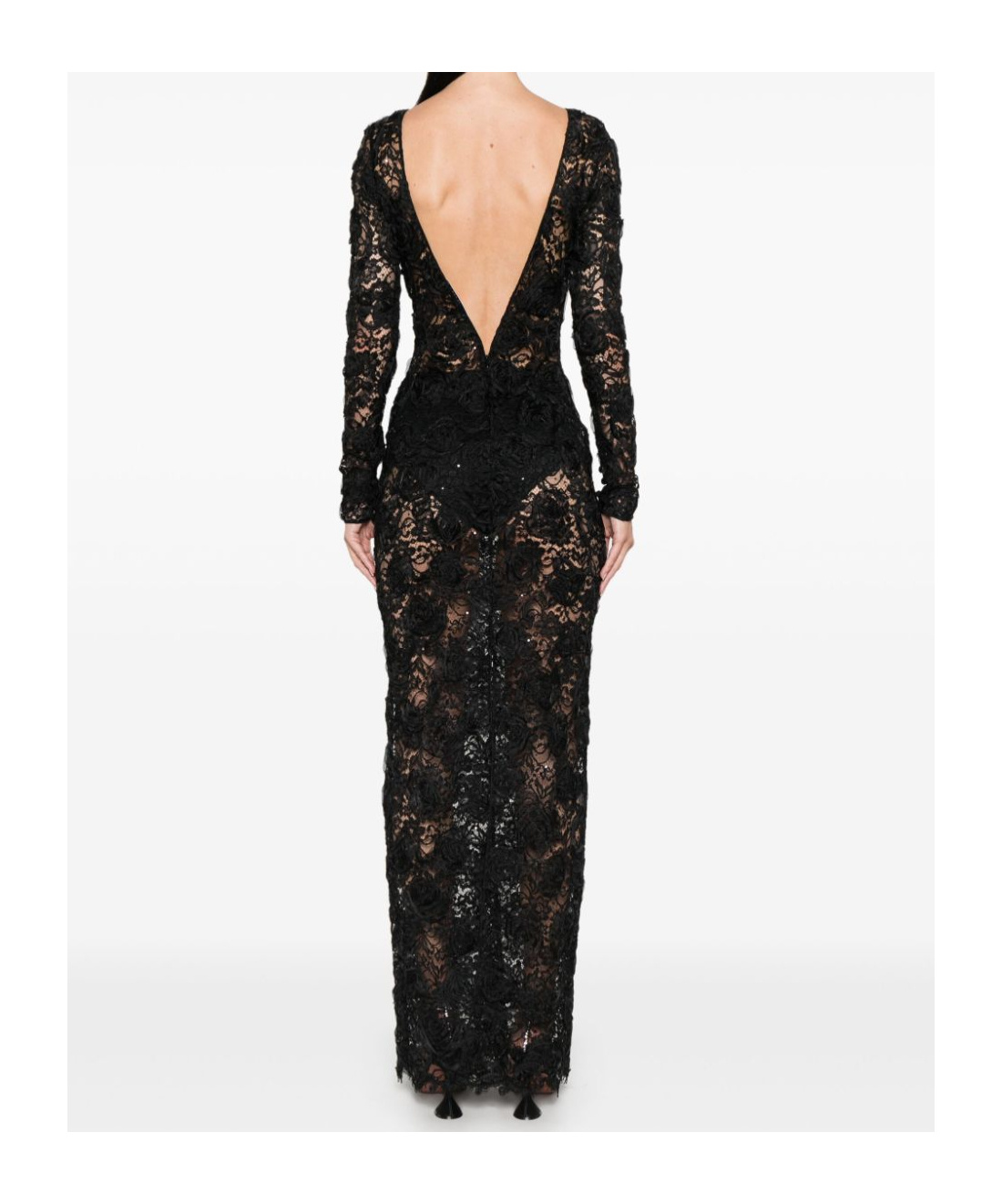 Alessandra Rich Sequin-embellished Floral-appliqué Maxi Dress In Black