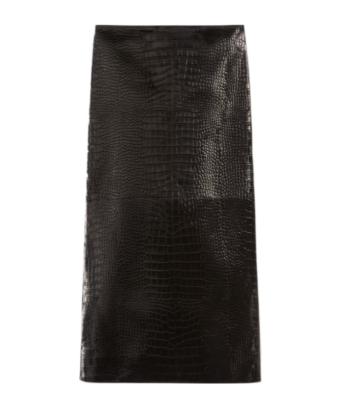 Gucci Velvet Effect Leather Midi Skirt In Black