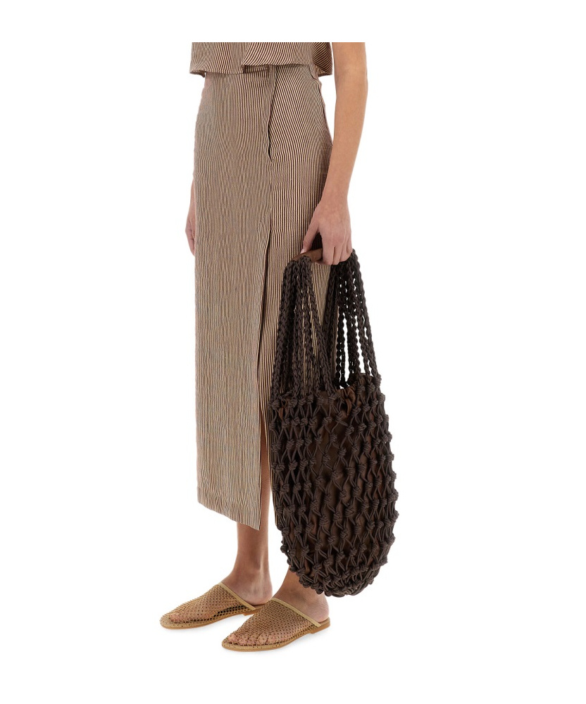 Alysi Micro Stripe Longuette Skirt In Brown