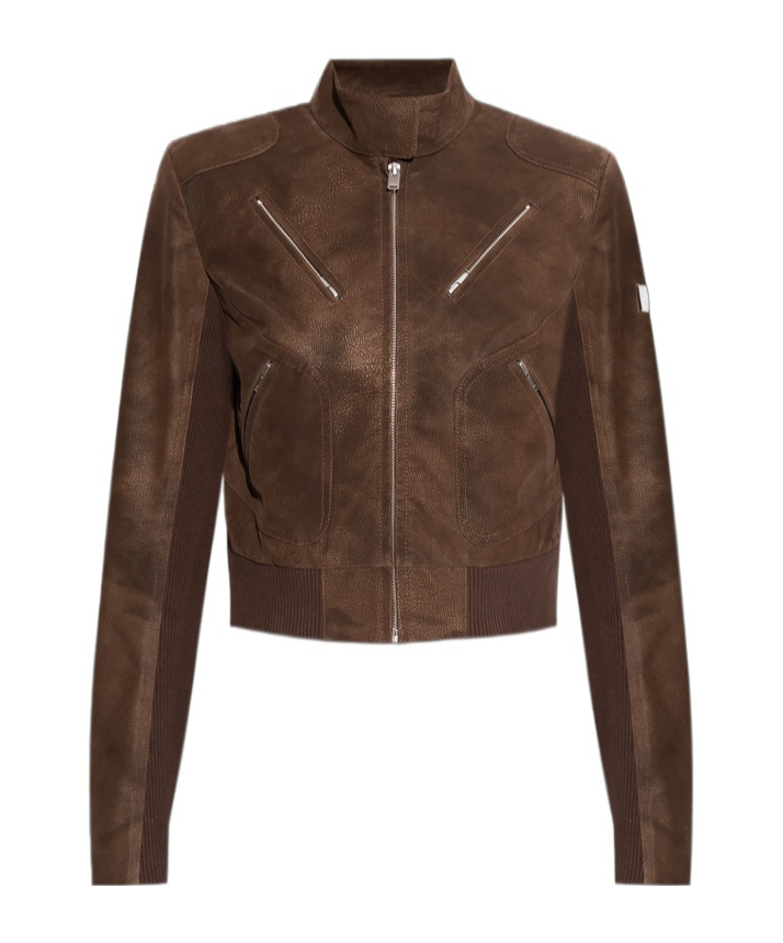 Misbhv Cracked Cropped Faux-leather Jacket In Brown