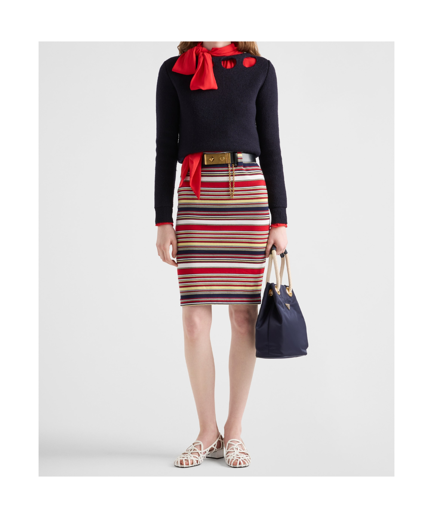 Shop Prada Cotton Skirt In Red/blue