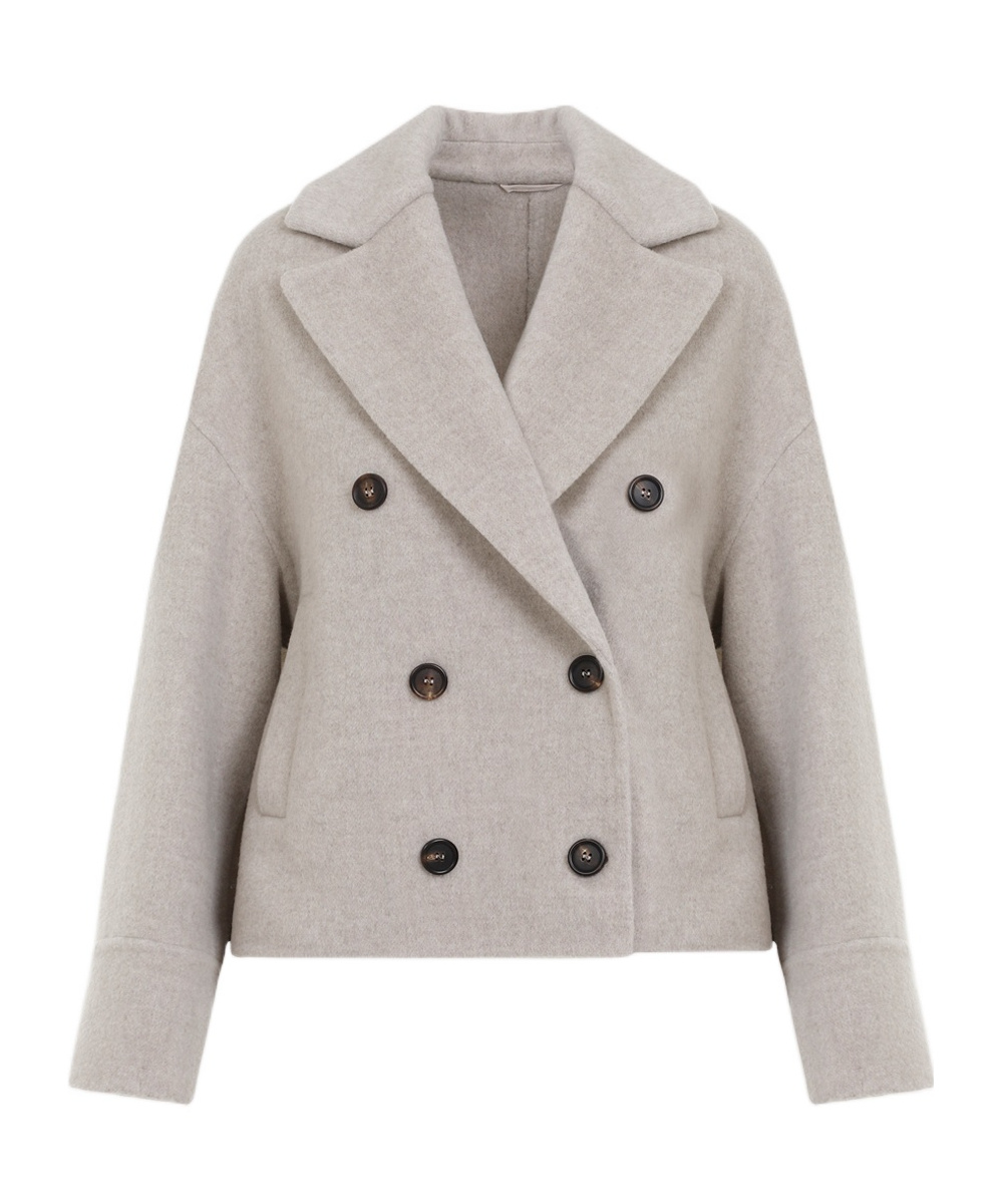 Brunello Cucinelli Virgin Wool-cashmere Double-breasted Jacket In Gray