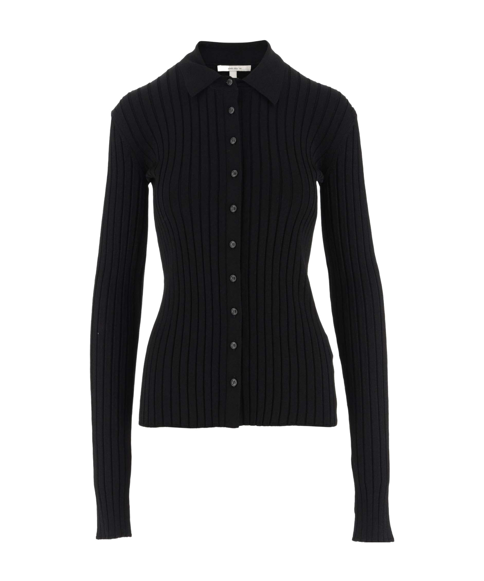 Nensi Dojaka Straight-point Collar Pleated Top In Black
