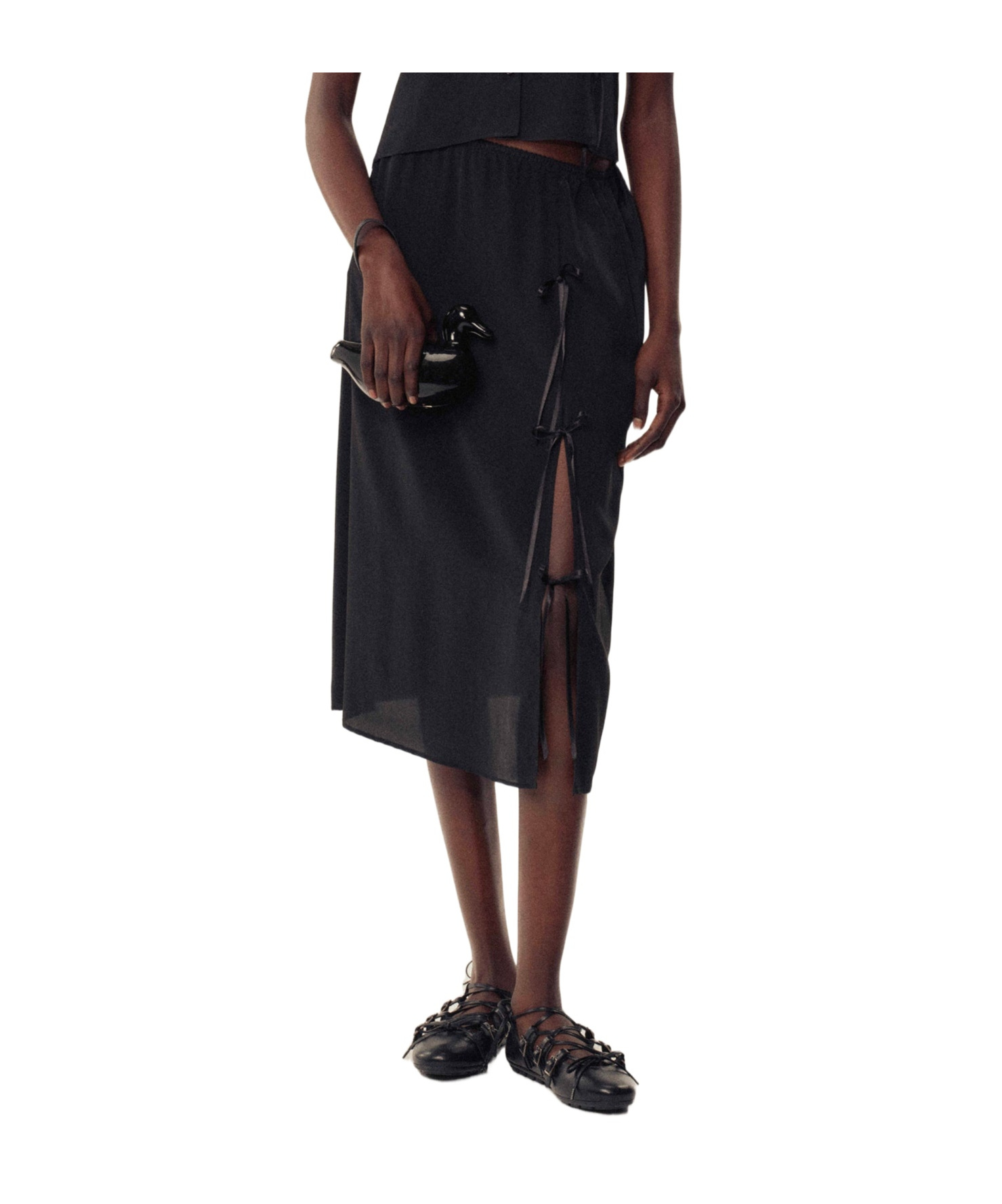 Simone Rocha Bow Slit Column Skirt In Black