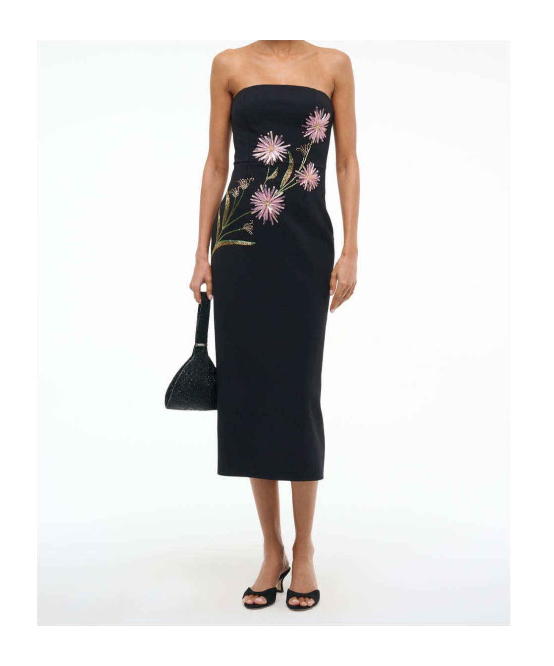 Staud Brooke Floral Beaded Strapless Cocktail Dress In Black