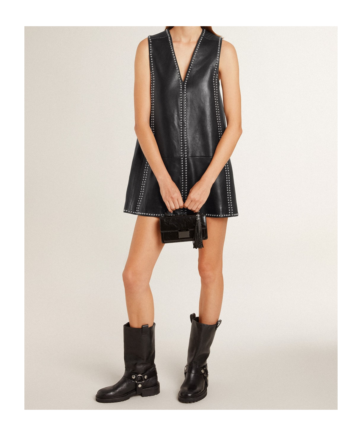 Golden Goose Leather Mini Dress In Black