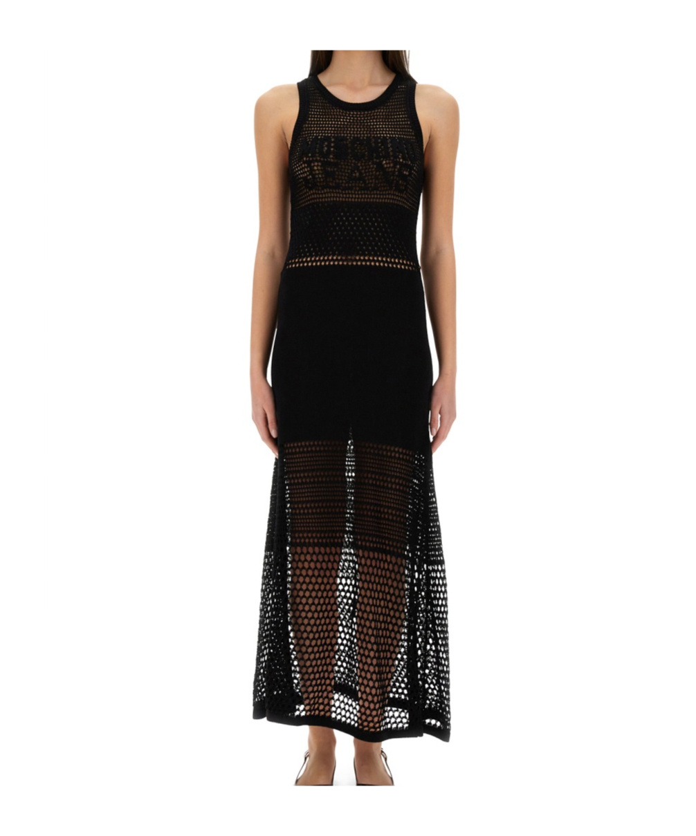 Moschino Open-knit Maxi Dress With Signature Logo In Black