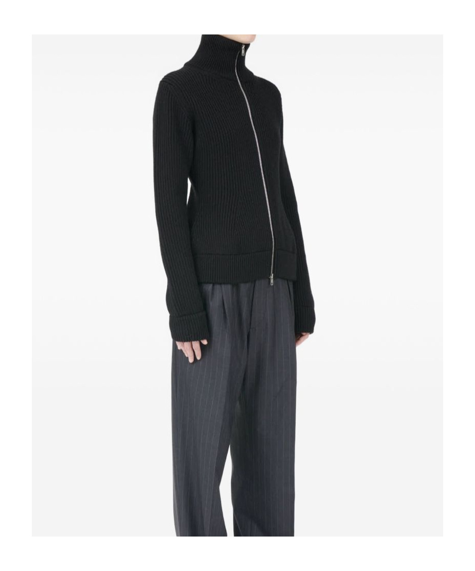 Maison Margiela Full-zip Wool Ribbed Cardigan Clothing In Black