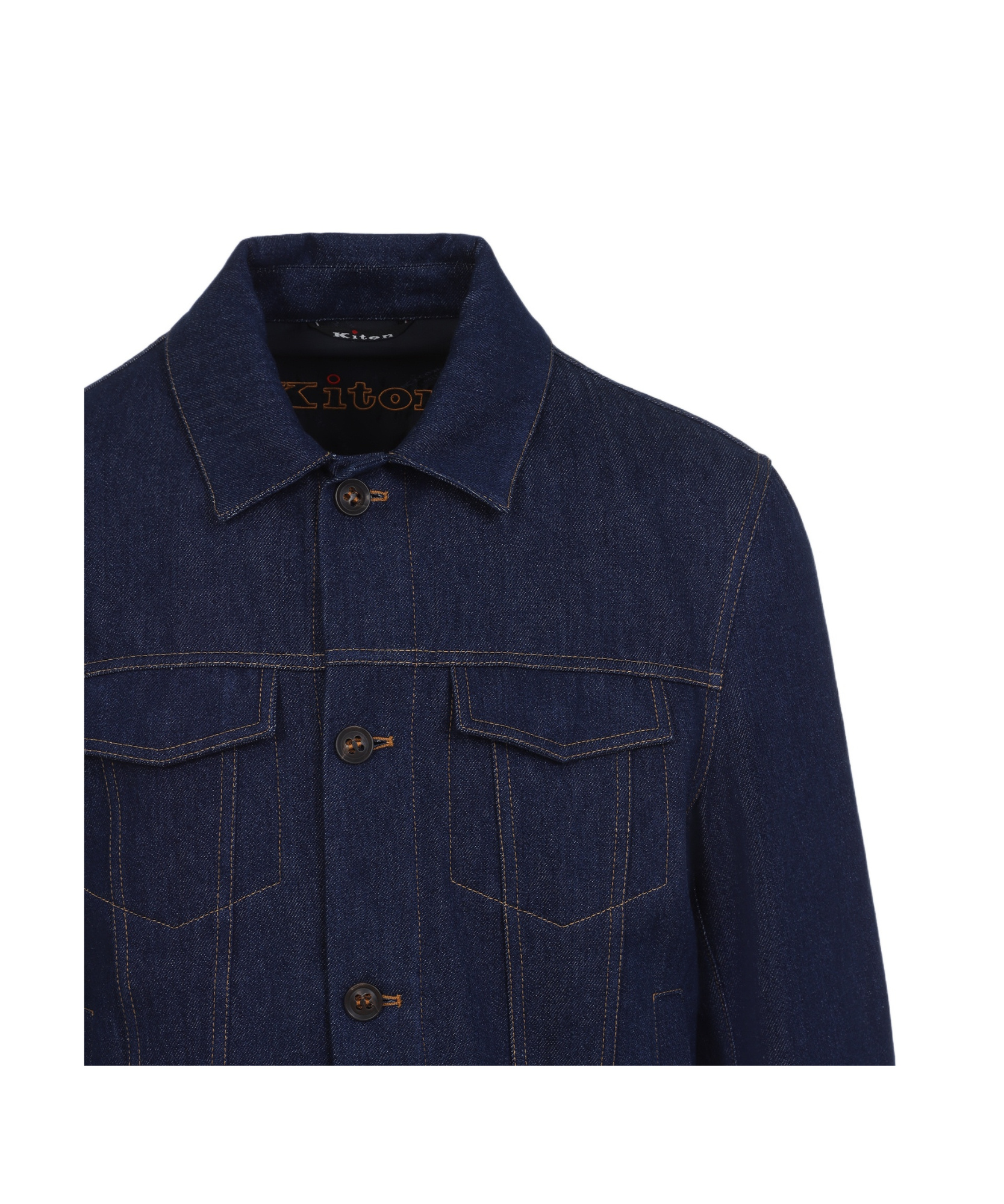 Kiton Cotton Jacket With Pointed Collar And Chest Pockets In Black