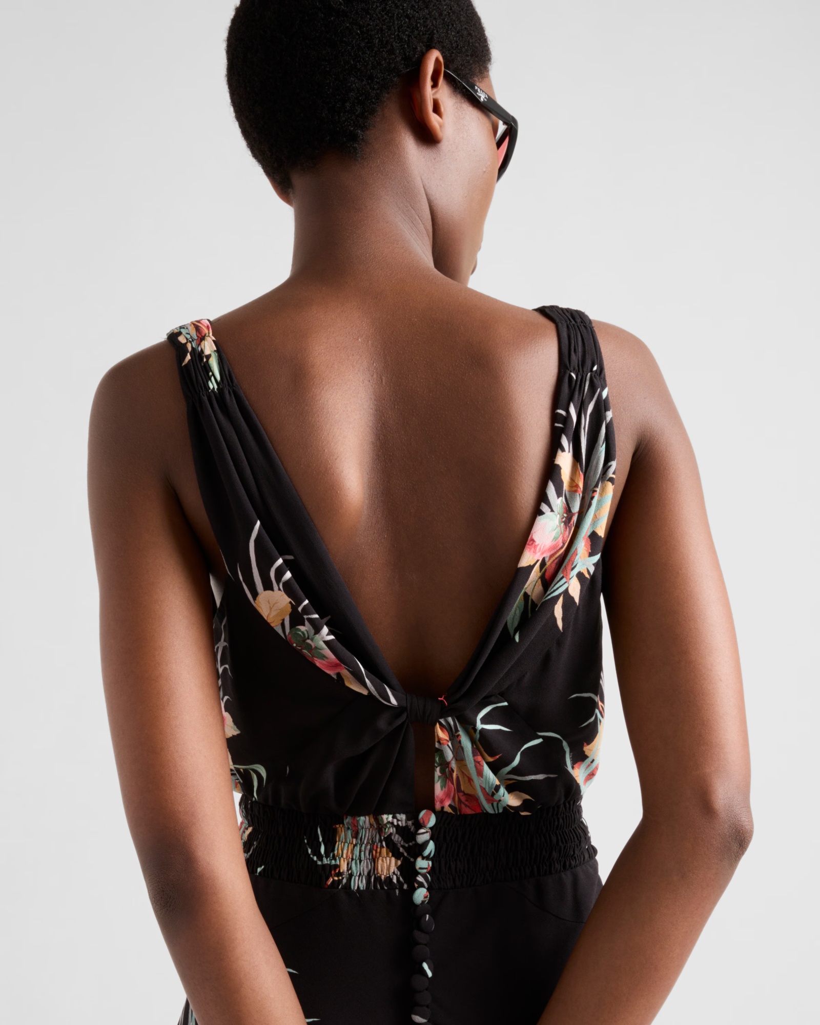 Prada Women Orchid Print Midi Dress In Black