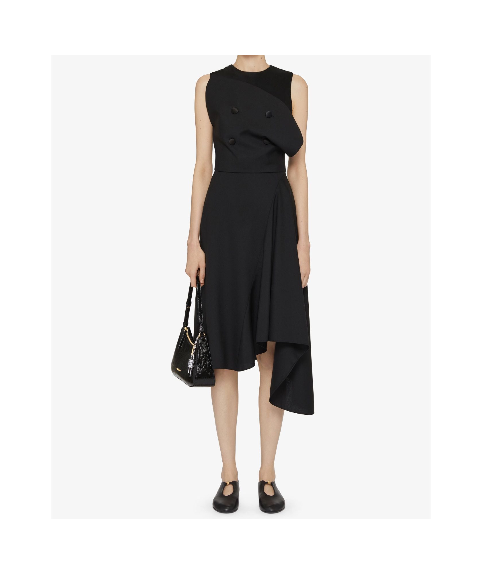 Givenchy Asymmetric Dress In Wool And Mohair With Plaston In Black