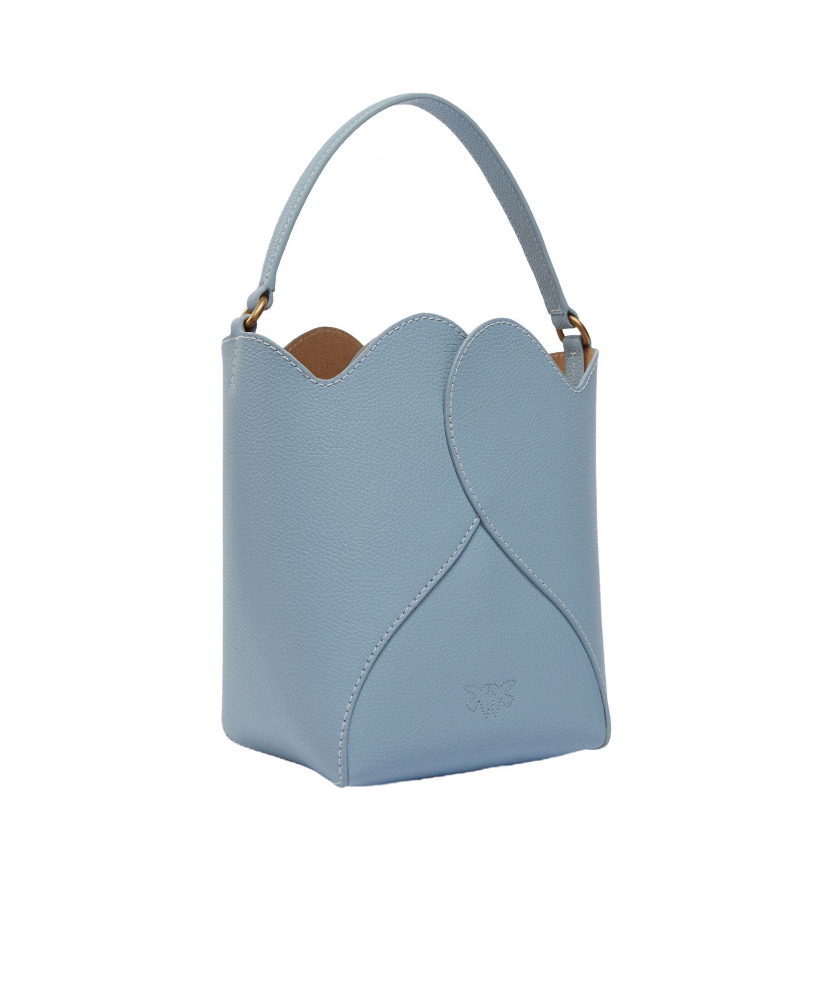 Pinko Heart Leather Mini Crossbody Bucket Bag In Blue