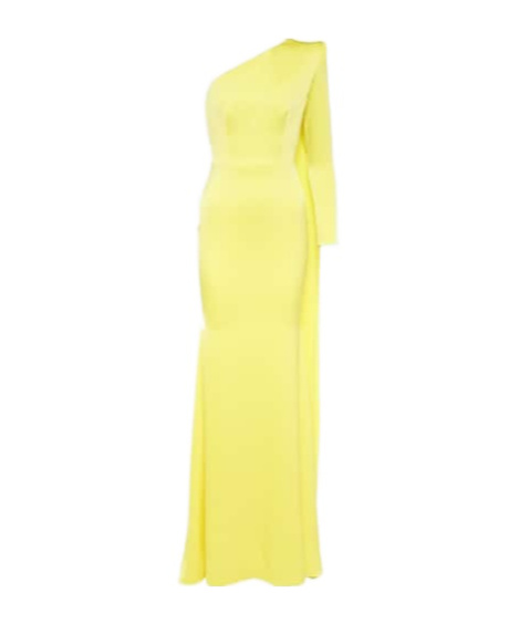 Alex Perry Caped One-shoulder Satin Gown In Yellow