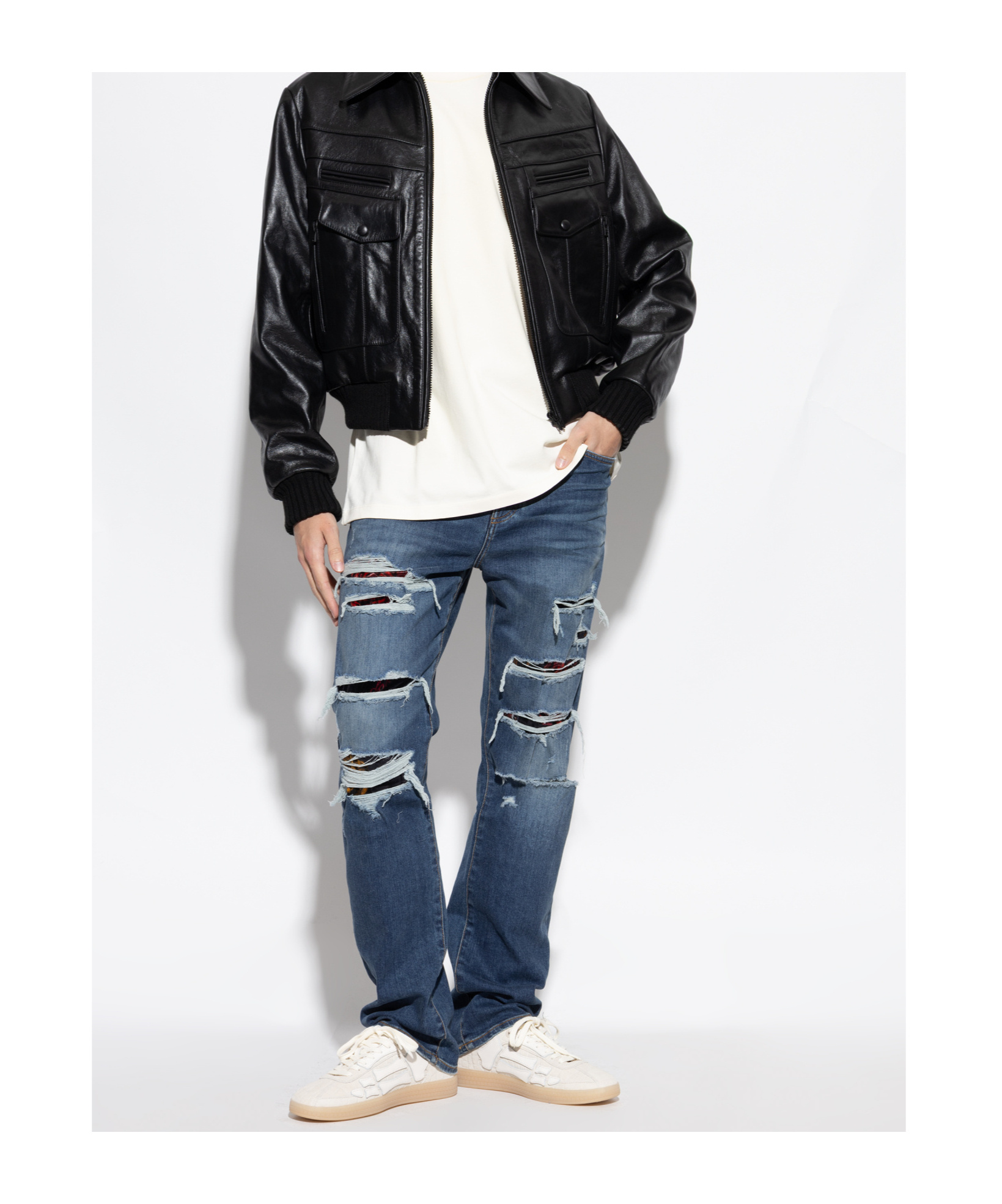 Amiri Croc Debossed Pacific Bones Sneakers In White