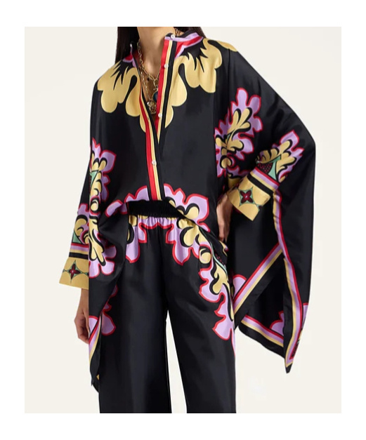 La Doublej Floral Print Cape In Black