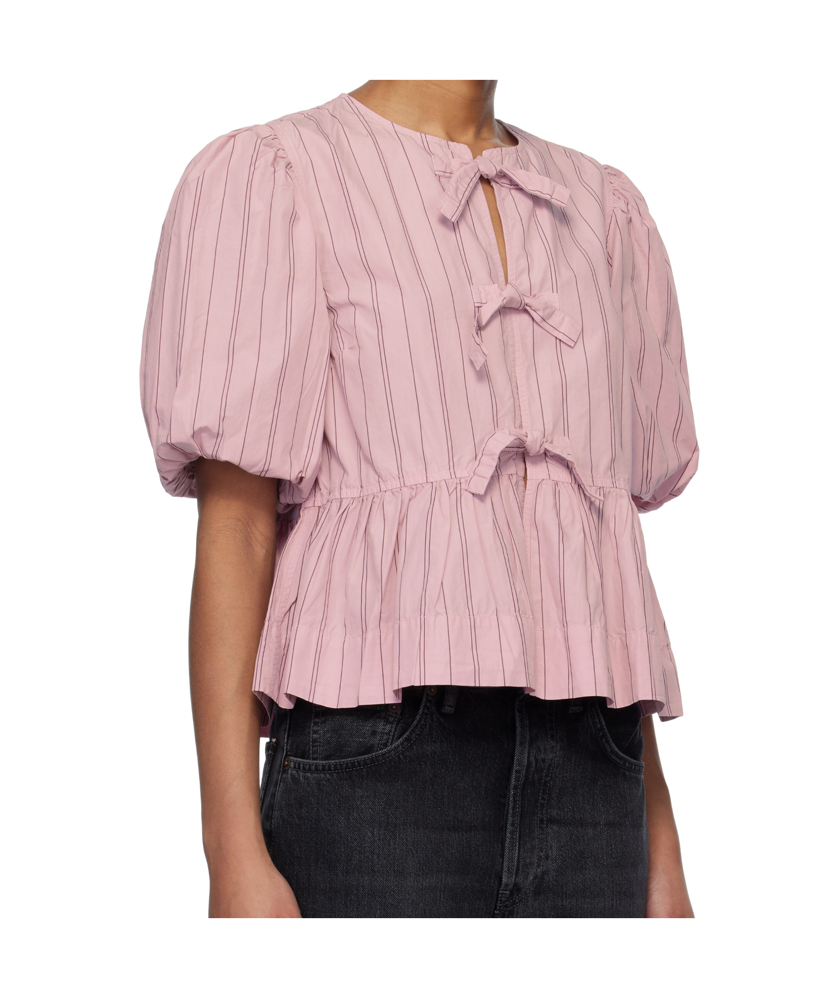 Ganni Crew Neck Short Sleeve Top In Pink