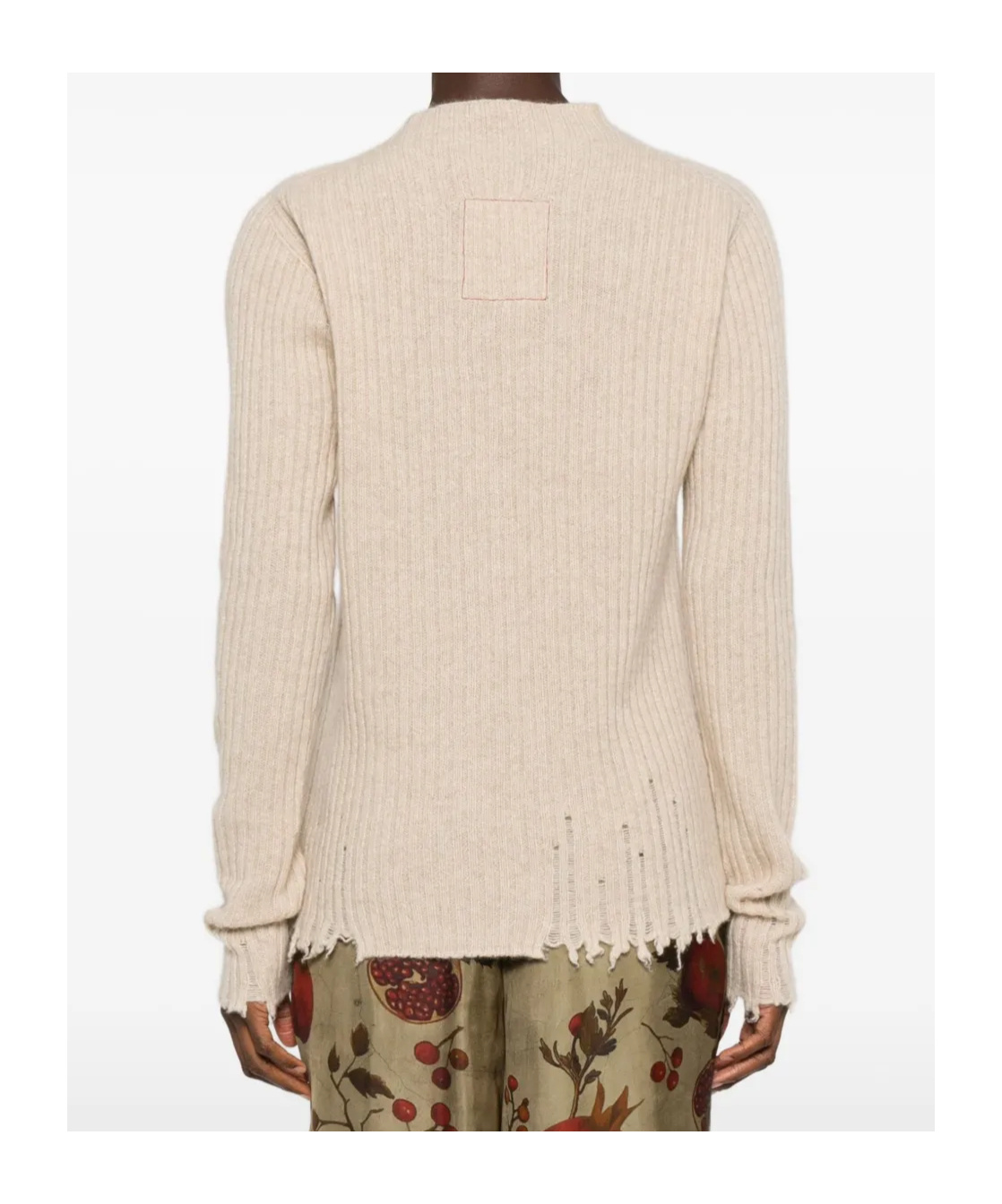 Uma Wang Ribbed Frayed-trims Sweater In Brown