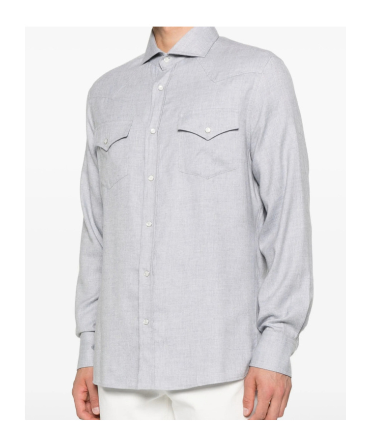 Brunello Cucinelli Double-pocket Long-sleeve Shirt In Gray