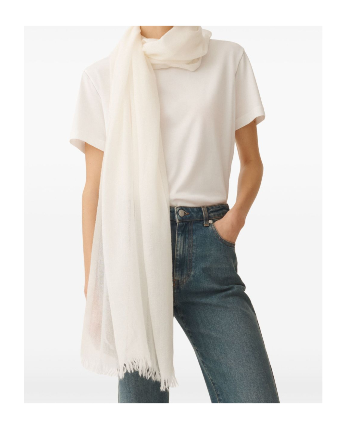 Shop Fabiana Filippi Fringed Scarf In White