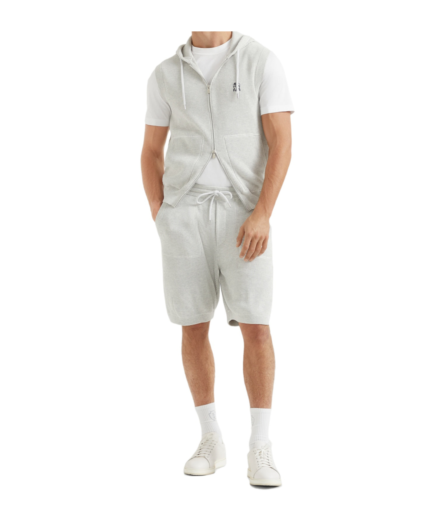 Brunello Cucinelli Knitted Bermuda Shorts In Fog White
