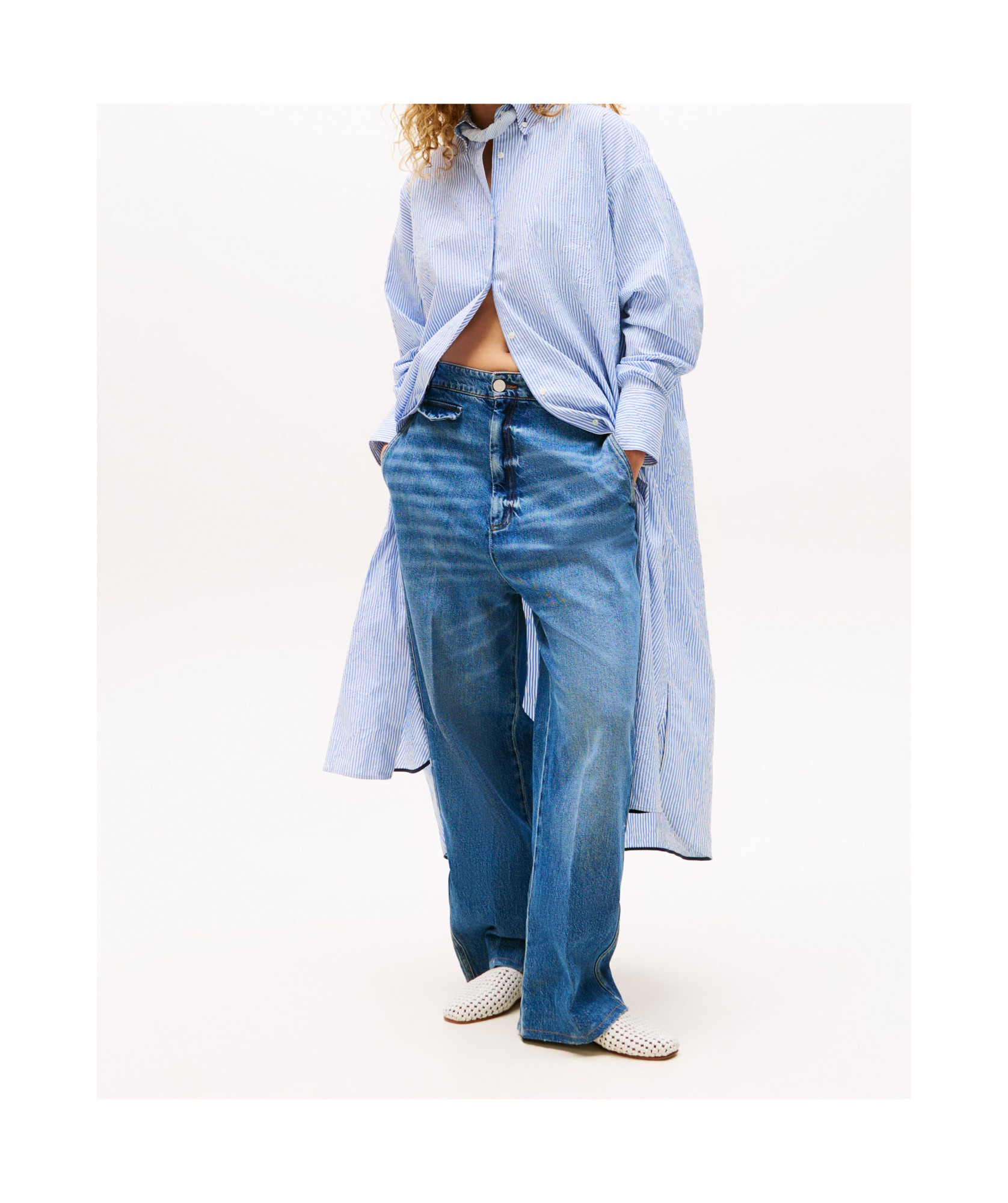 Tommy Hilfiger The Runway Collection Long Oversized Shirt In Blue Stripes
