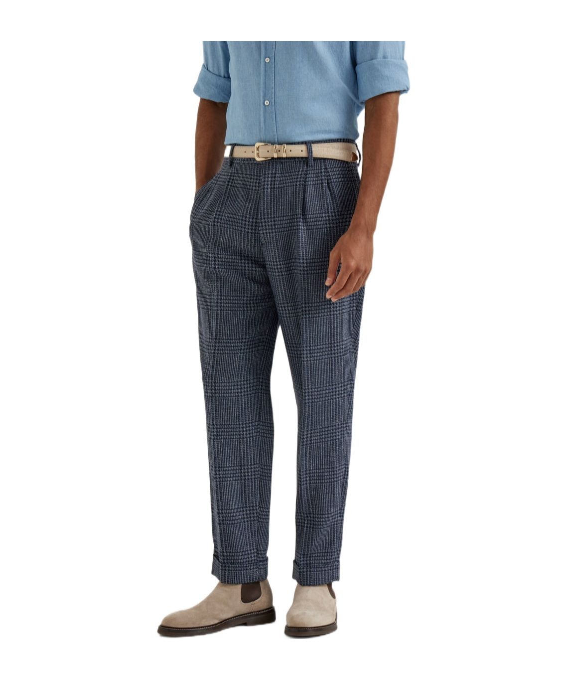 Brunello Cucinelli Prince Of Wales Double-pleated Check Trousers In Black