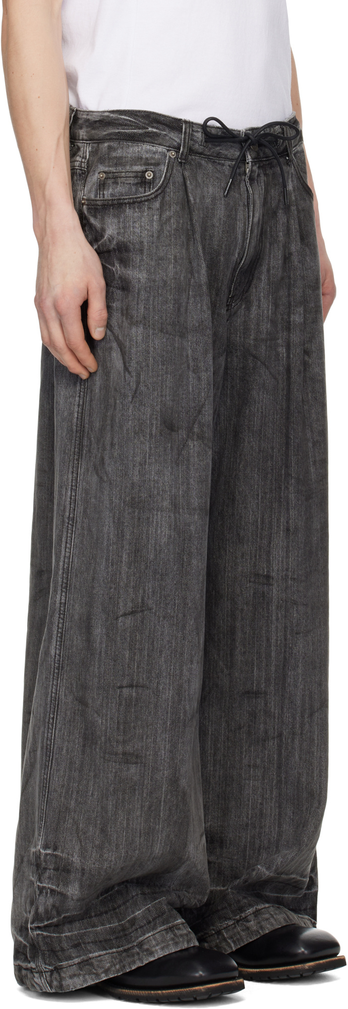 Shop Juunj Drawstring Jeans In Black