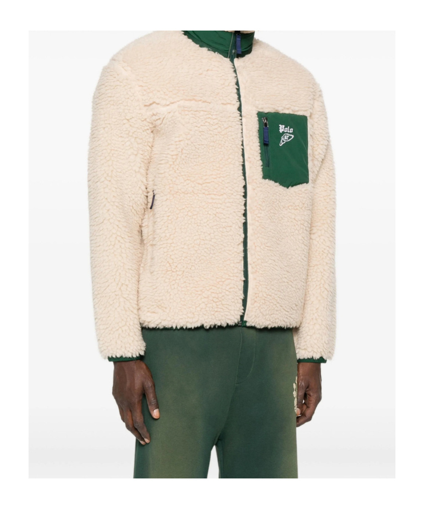 Polo Ralph Lauren Zip-up Fleece Jacket With Pockets In Neutral
