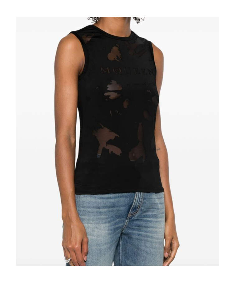 Alexander Mcqueen Black T-shirt With Transparent Inserts In Black
