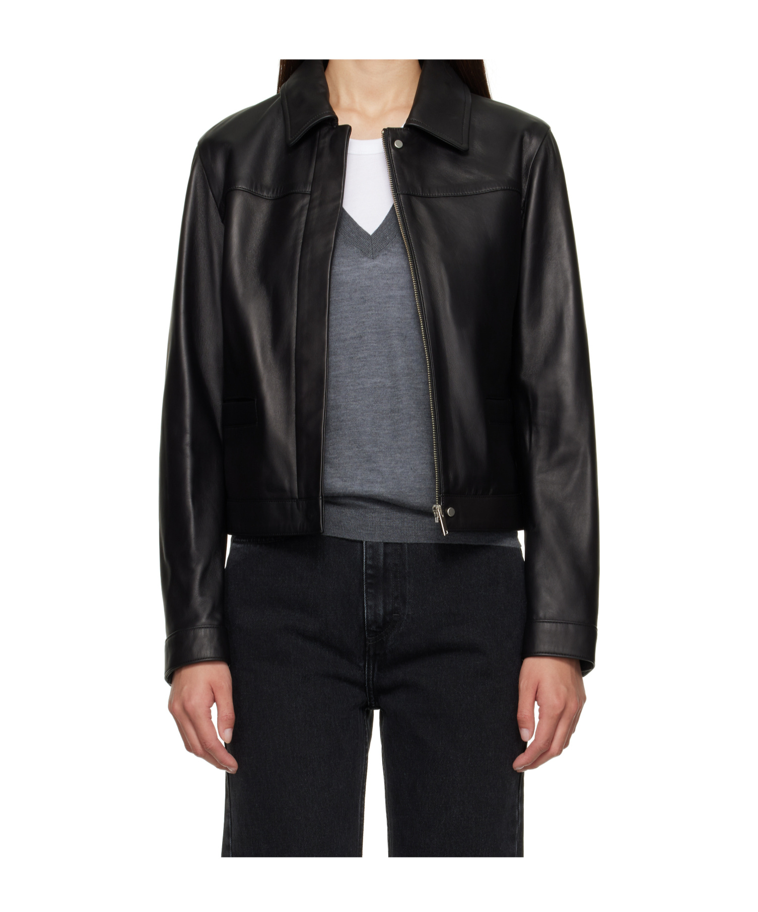Loulou De Saison Collared Leather Jacket In Black