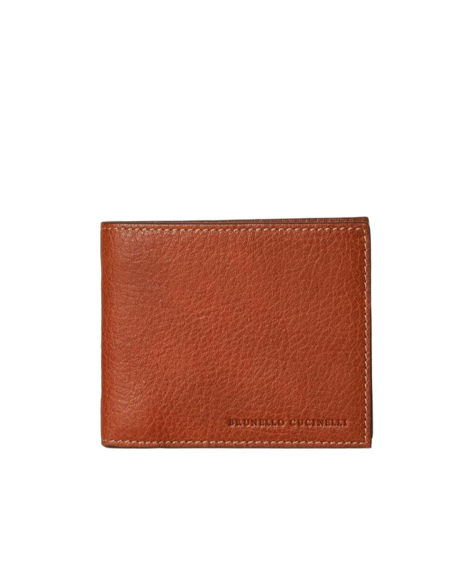 Brunello Cucinelli Debossed Logo Billfold Wallet In Brown