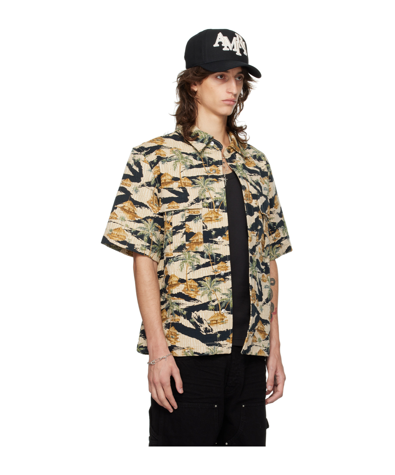 Amiri Multicolor Repeat Palm Denim Shirt In Multicolor