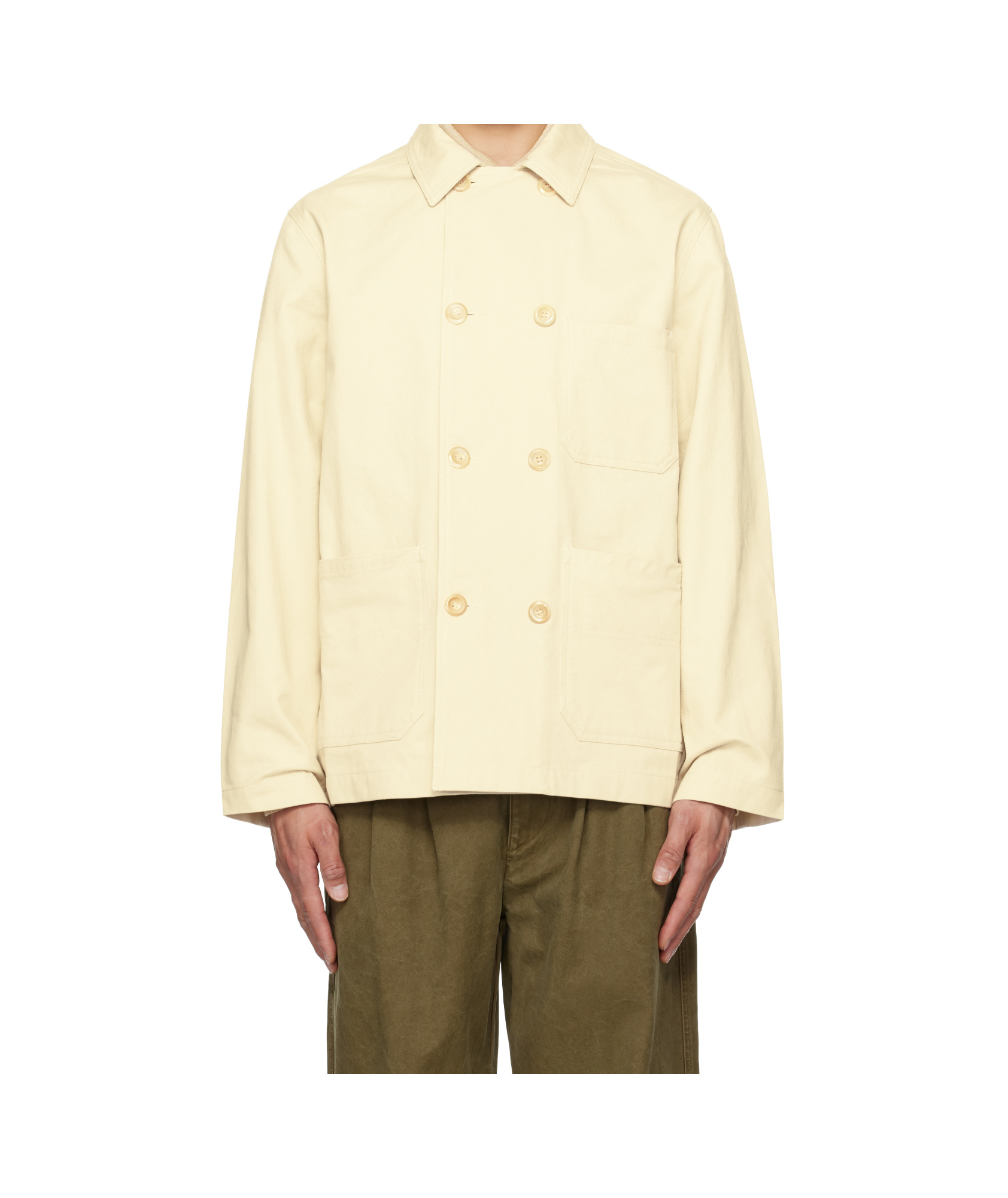 Drake's London Double Breasted Chore Jacket In Ecru