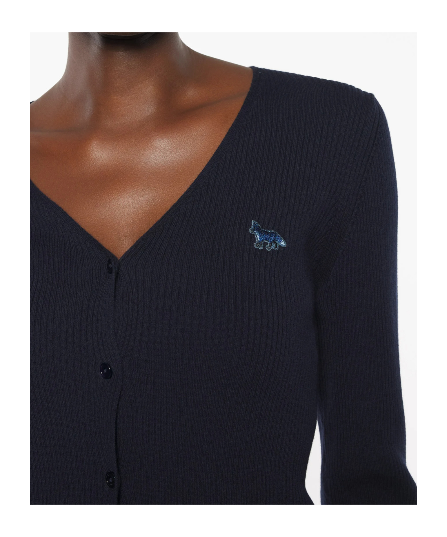 Shop Maison Kitsuné Baby Fox Patch Fine Ribbed Cardigan In Navy