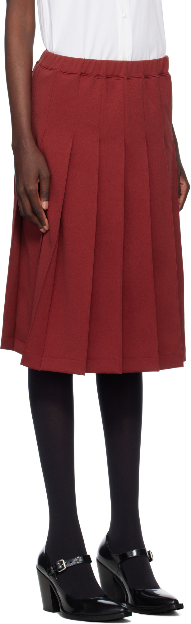 Shop Comme Des Garçons Burgundy Polyester Jersey Midi Skirt