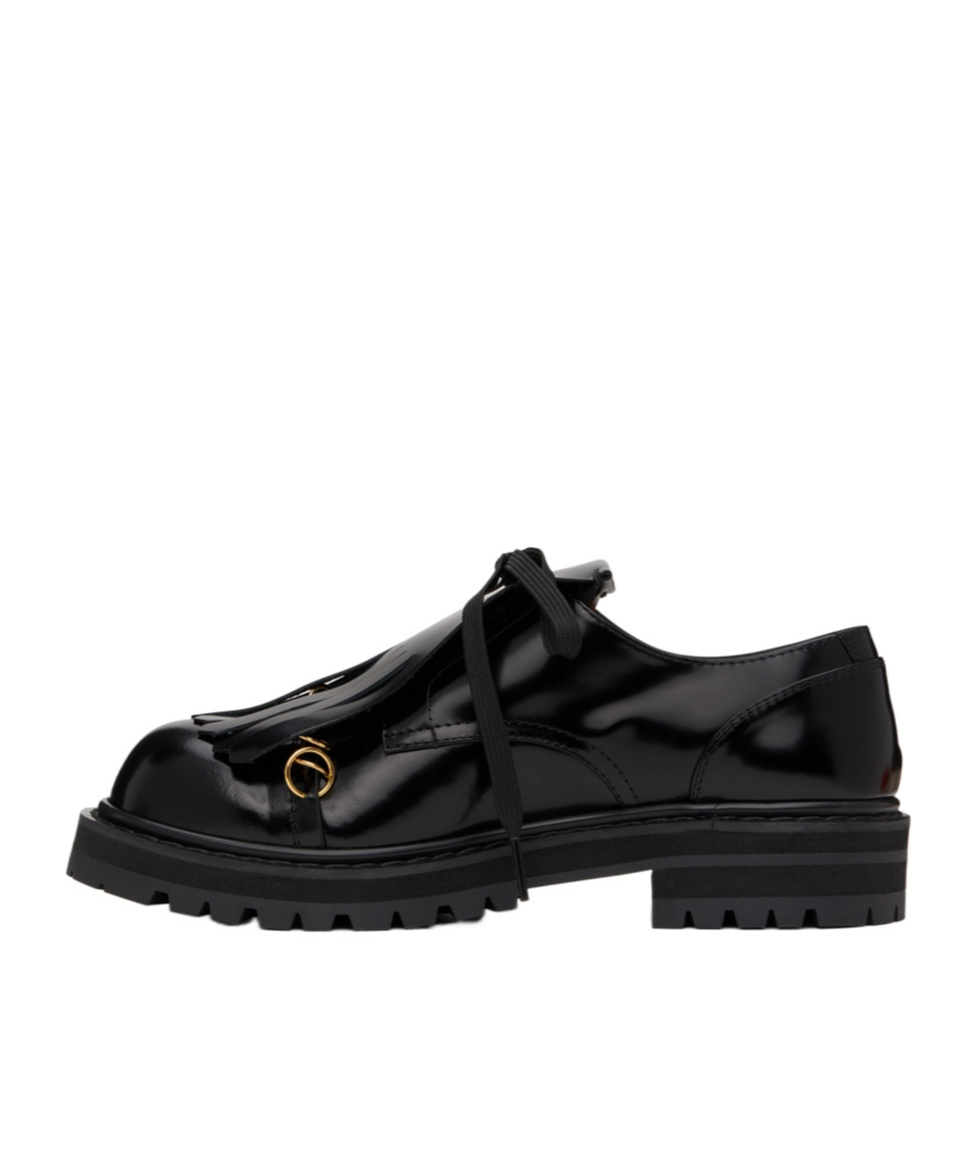 Marni Dada Embellished Fringed Glossed-leather Derby Shoes In Black
