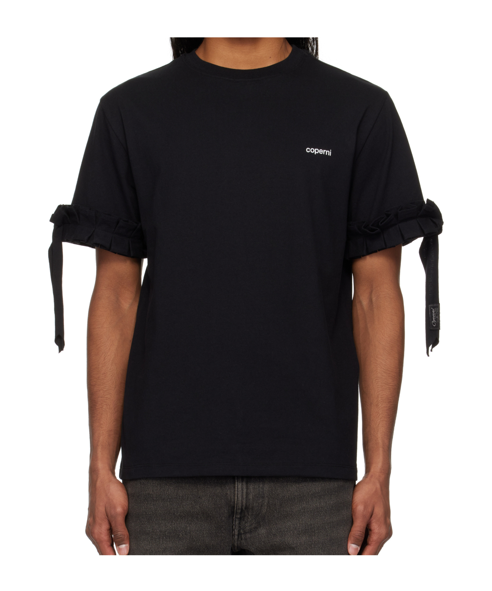 Coperni Logo-print Ruffle-trim T-shirt In Black
